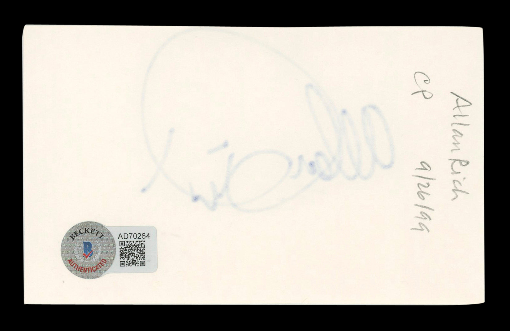 Allan Rich Serpico Authentic Signed 3x5 Index Card Autographed BAS #AD70264