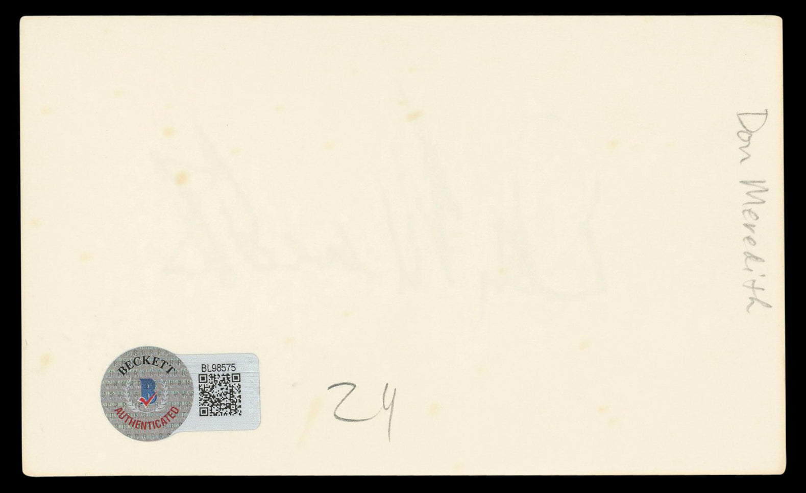 Cowboys Don Meredith Authentic Signed 3x5 Index Card Autographed BAS #BL98575