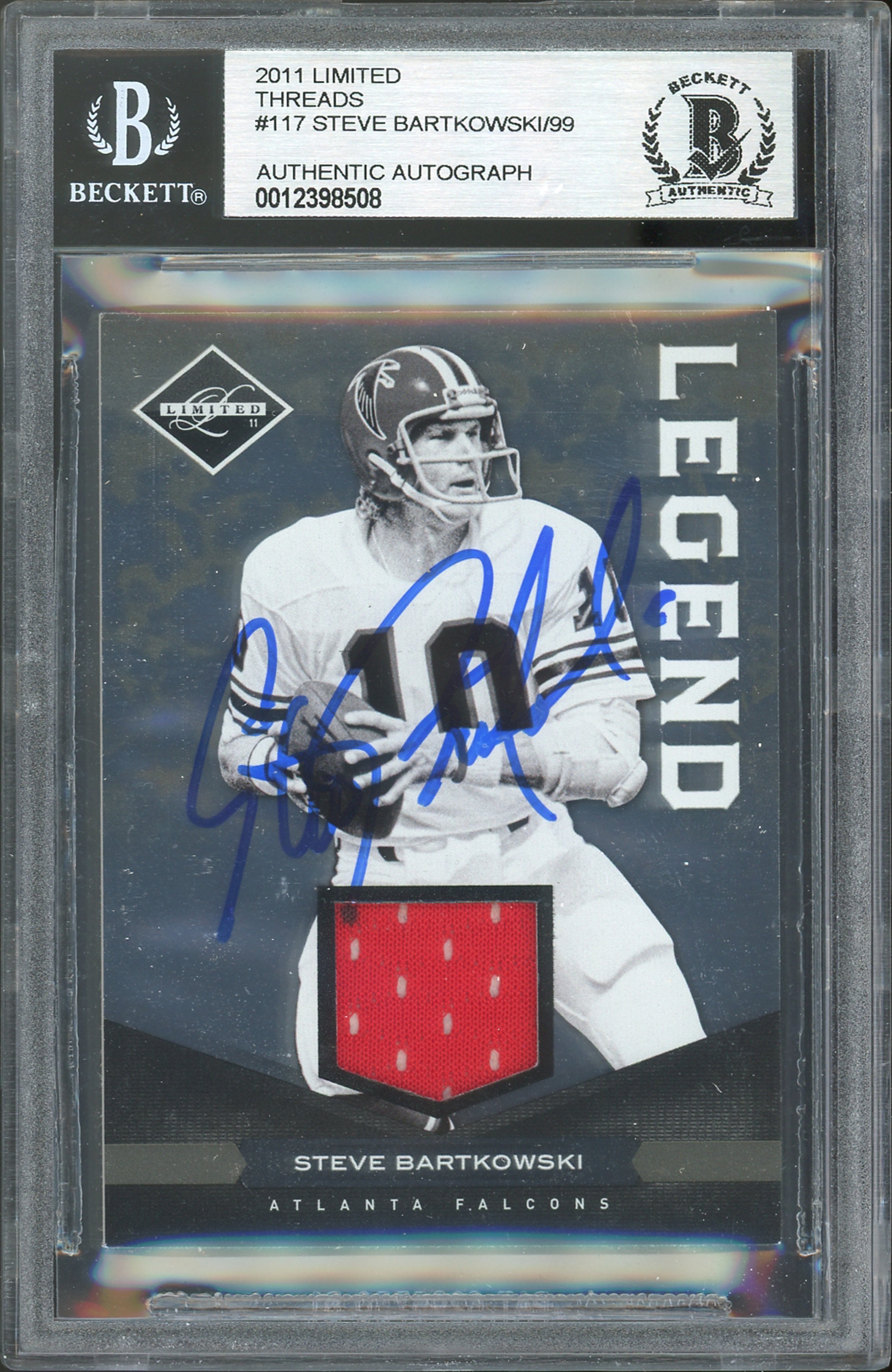 Falcons Steve Bartkowski Signed 2011 Limited Threads #117 Card BAS Slabbed