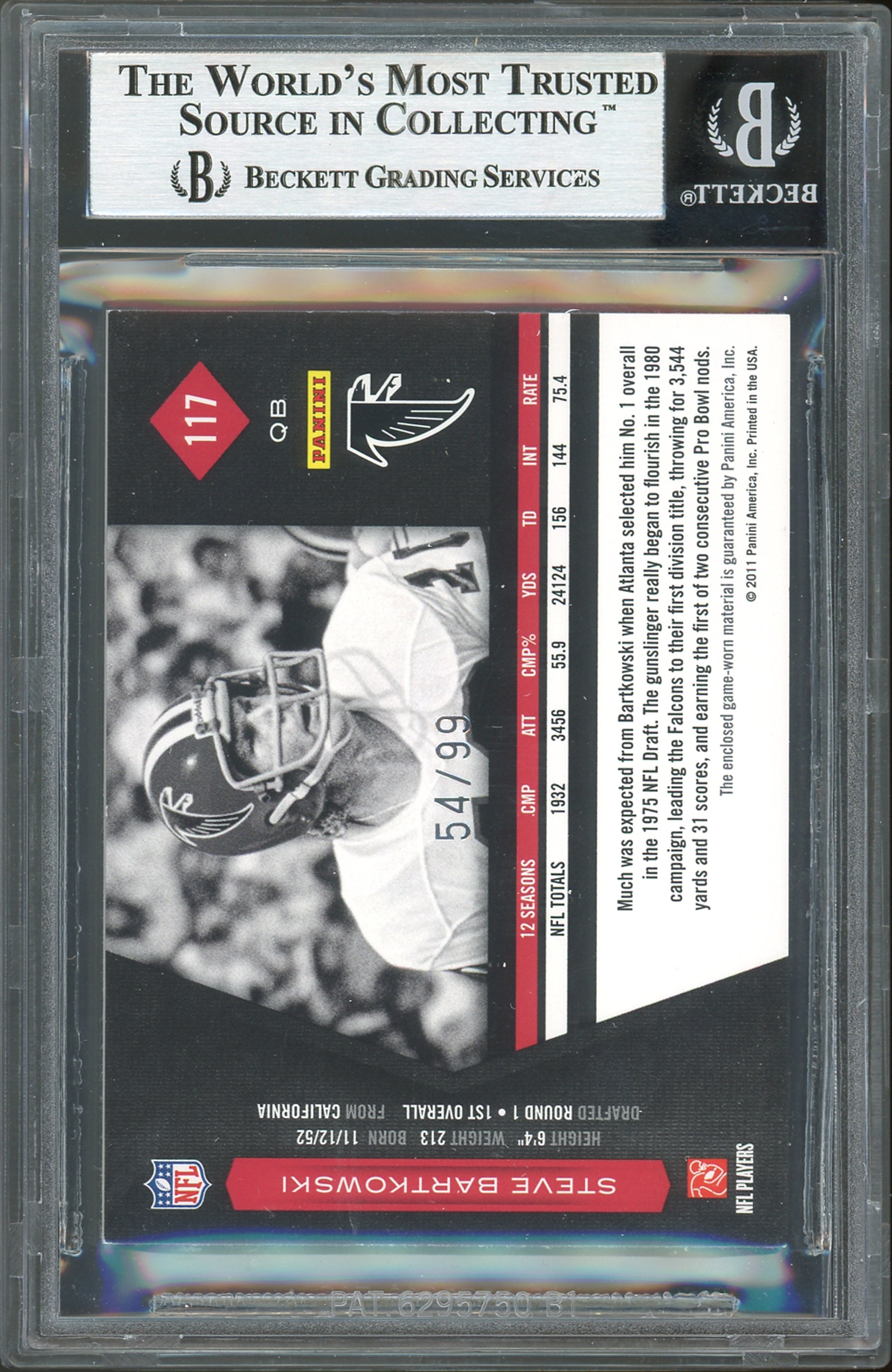 Falcons Steve Bartkowski Signed 2011 Limited Threads #117 Card BAS Slabbed