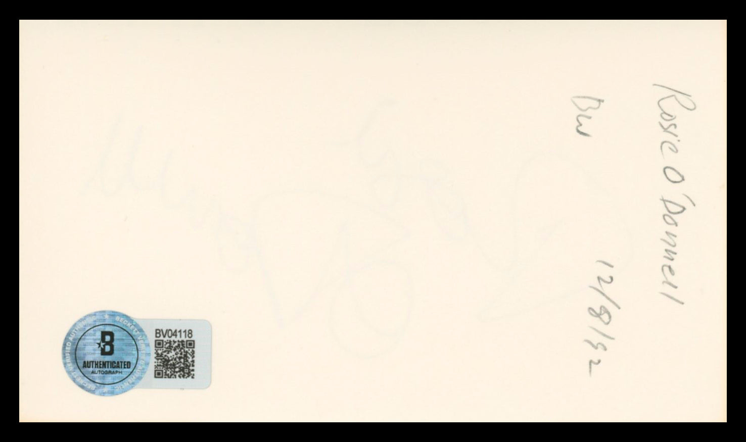 Rosie O'Donnell The View Authentic Signed 3x5 Index Card BAS #BV04118