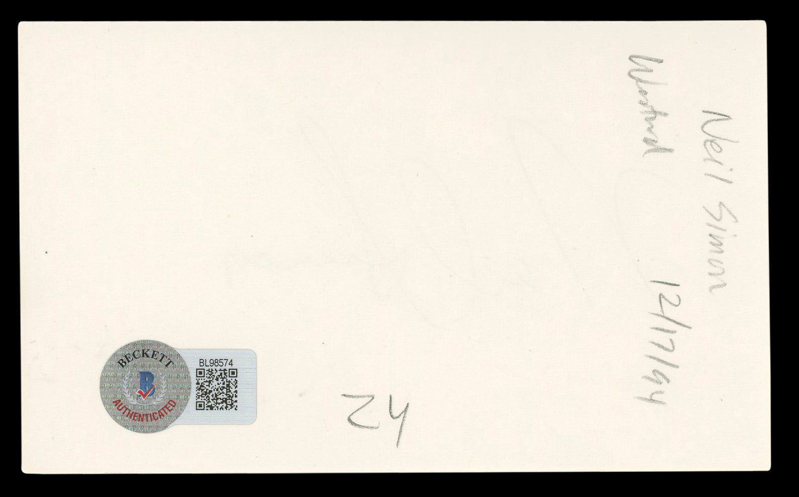 Neil Simon Barefoot in the Park Authentic Signed 3x5 Index Card BAS #BL98574