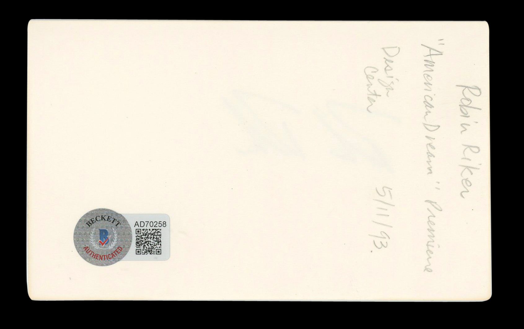 Robin Riker General Hospital Signed 3x5 Index Card Autographed BAS #AD70258