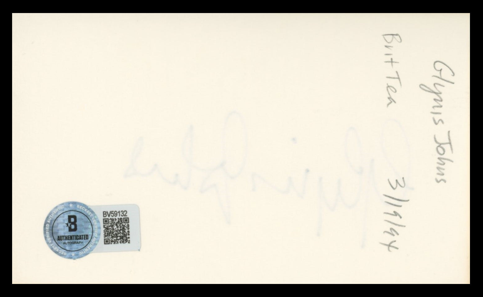Glynis Johns Mary Poppins Authentic Signed 3x5 Index Card BAS #BV59132