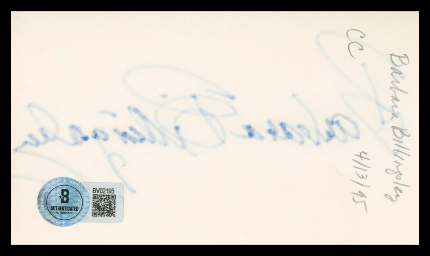 Barbara Billingsley Leave It to Beaver Signed 3x5 Index Card BAS #BV02195