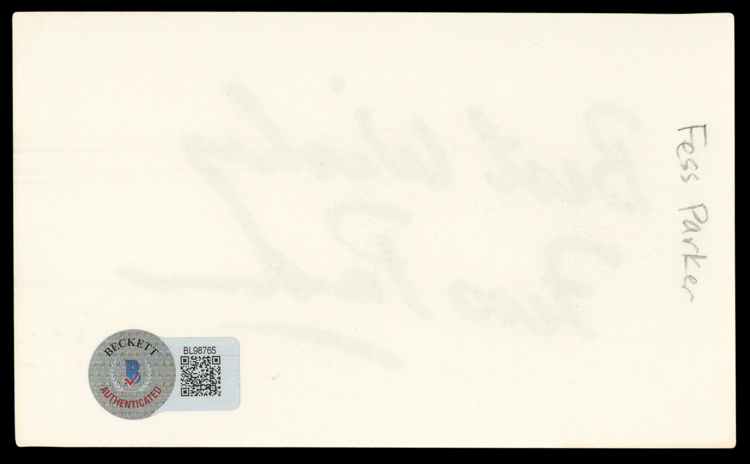 Fess Parker Daniel Boone "Best Wishes" Signed 3x5 Index Card BAS #BL98765