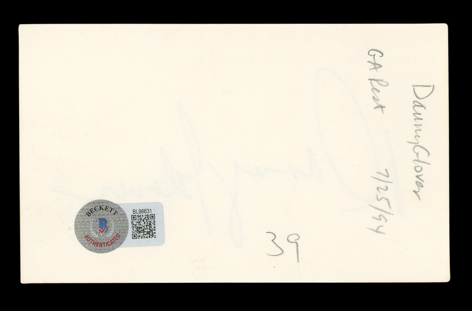 Danny Glover Lethal Weapon Authentic Signed 3x5 Index Card BAS #BL96631