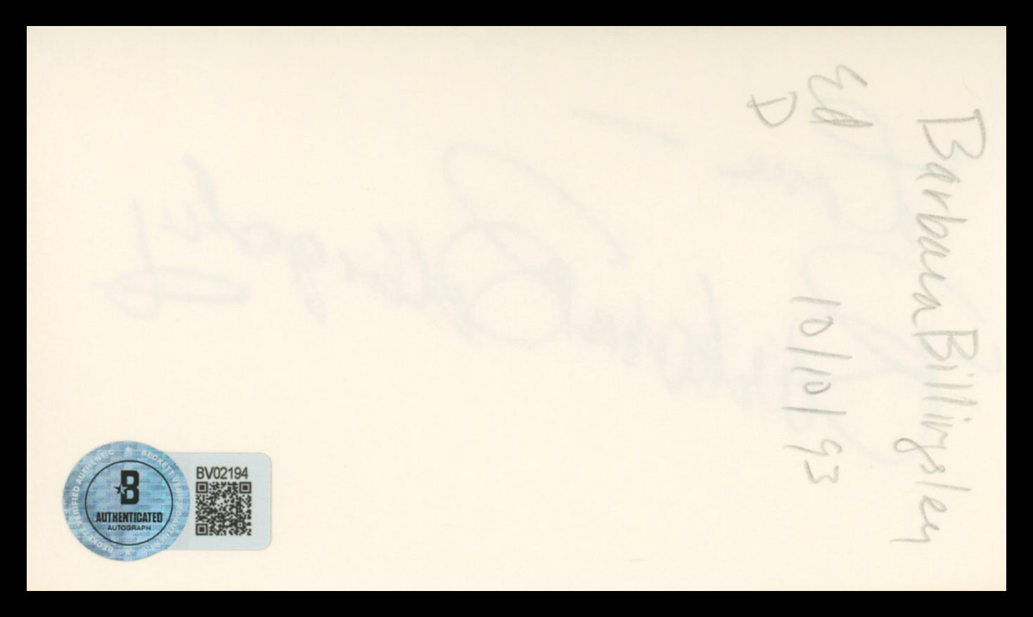 Barbara Billingsley Leave It to Beaver "Love" Signed 3x5 Index Card BAS #BV02194