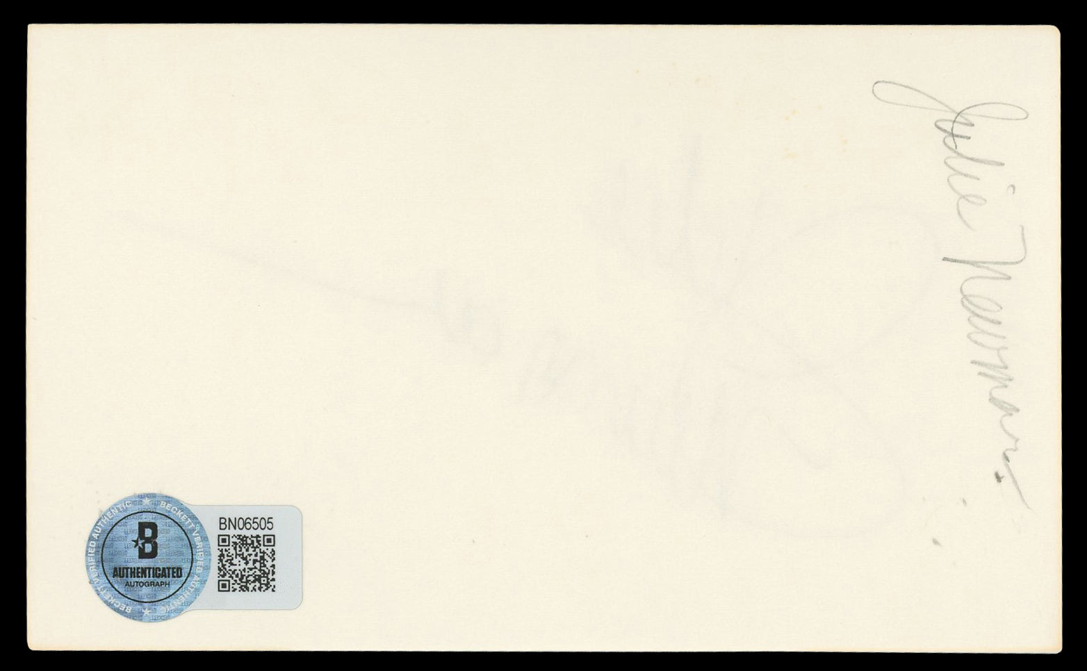 Julie Newmar The Marriage-Go-Round Authentic Signed 3x5 Index Card BAS #BN06505