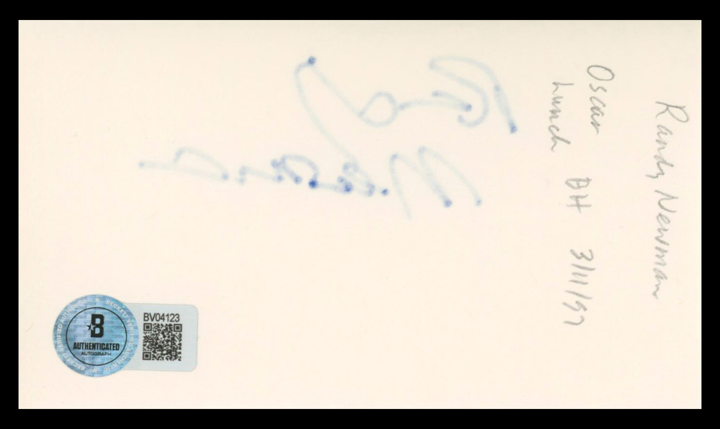 Randy Newman Toy Story Authentic Signed 3x5 Index Card BAS #BV04123