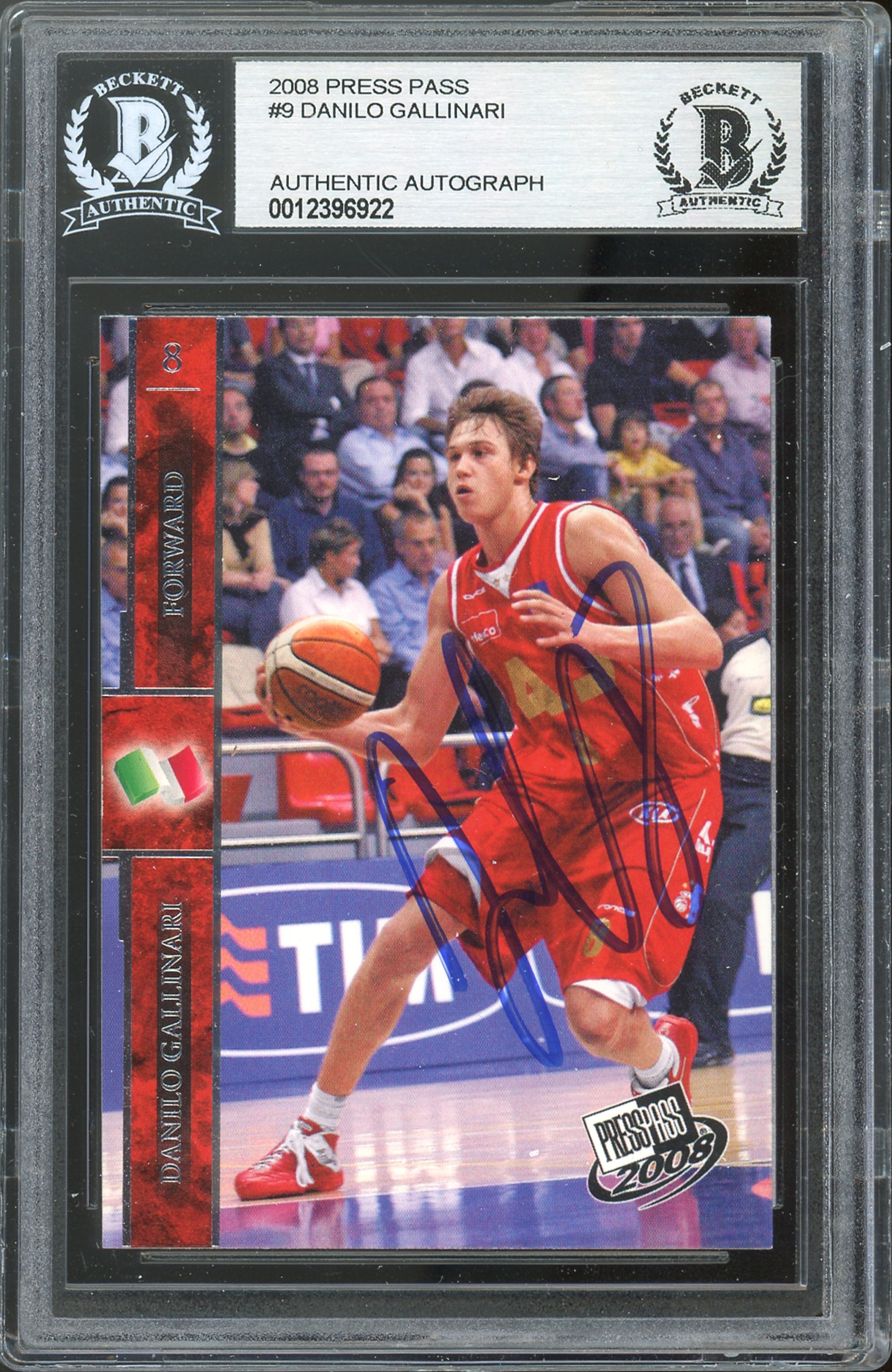 Thunder Danilo Gallinari Authentic Signed 2008 Press Pass #9 Card BAS Slabbed