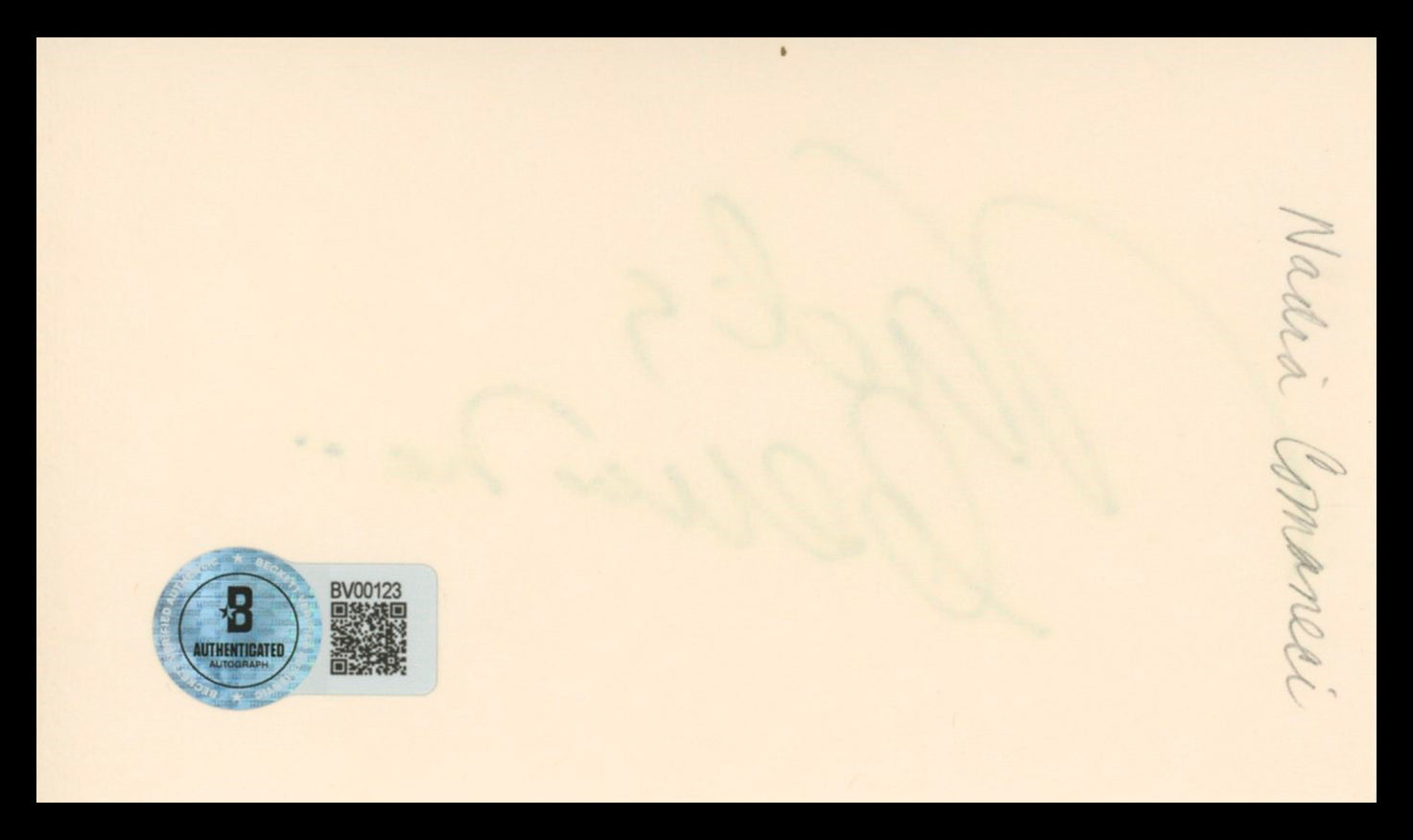 Nadia Comaneci Olympian Authentic Signed 3x5 Index Card Autographed BAS #BV00123