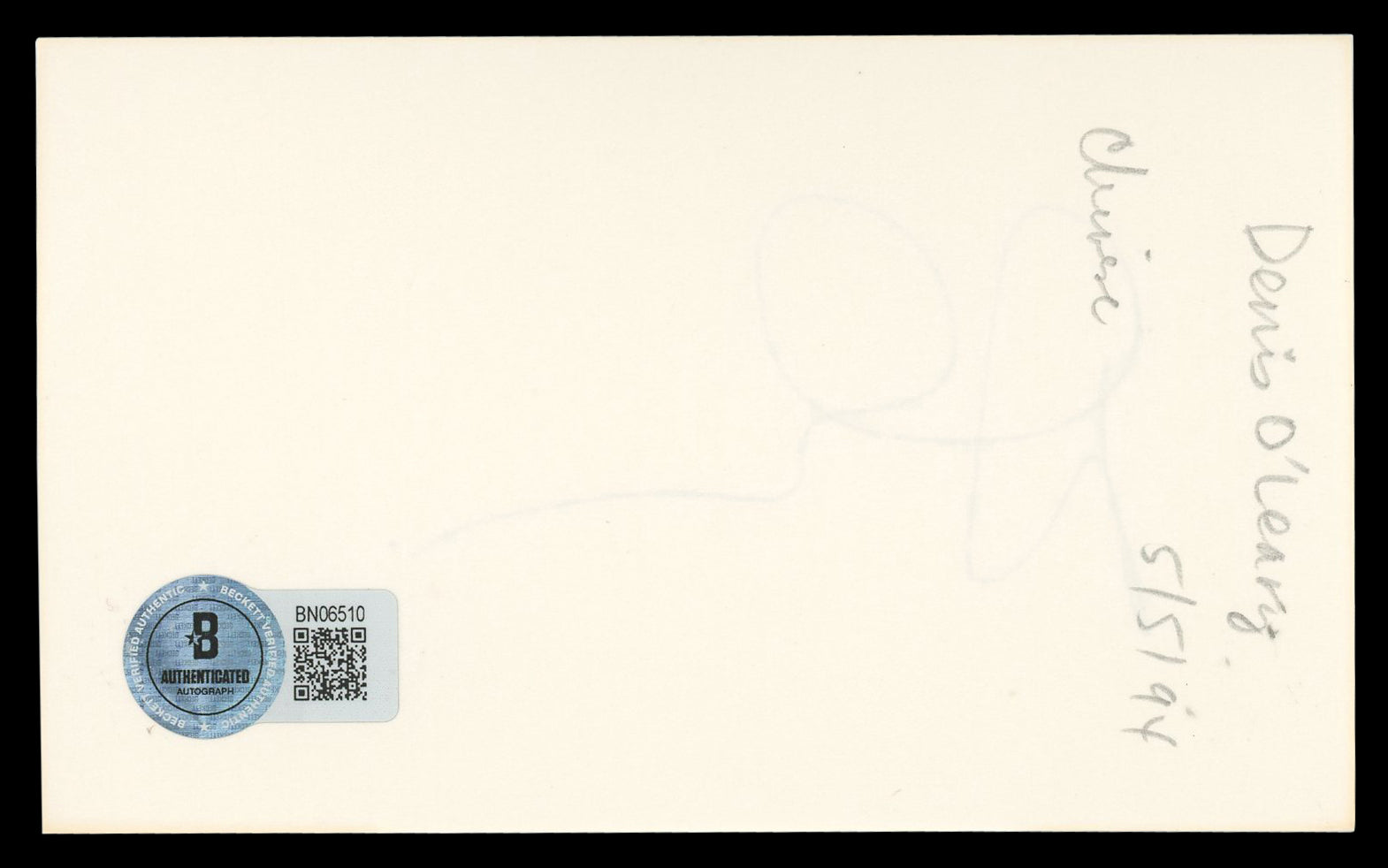Denis Leary Rescue Me  Authentic Signed 3x5 Index Card Autographed BAS #BN06510