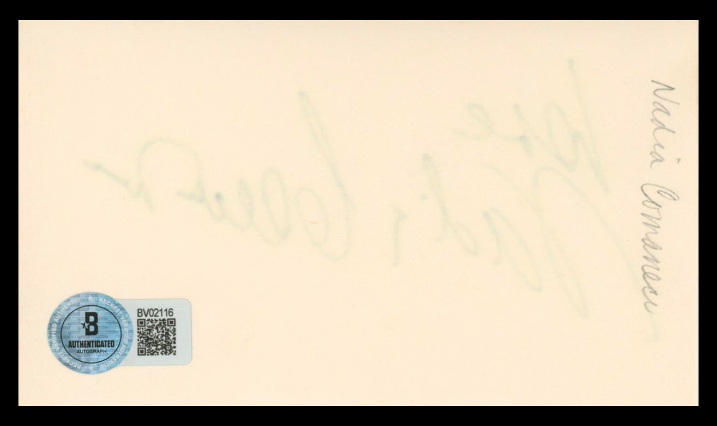 Nadia Comaneci Olympian "Love" Authentic Signed 3x5 Index Card BAS#BV02116