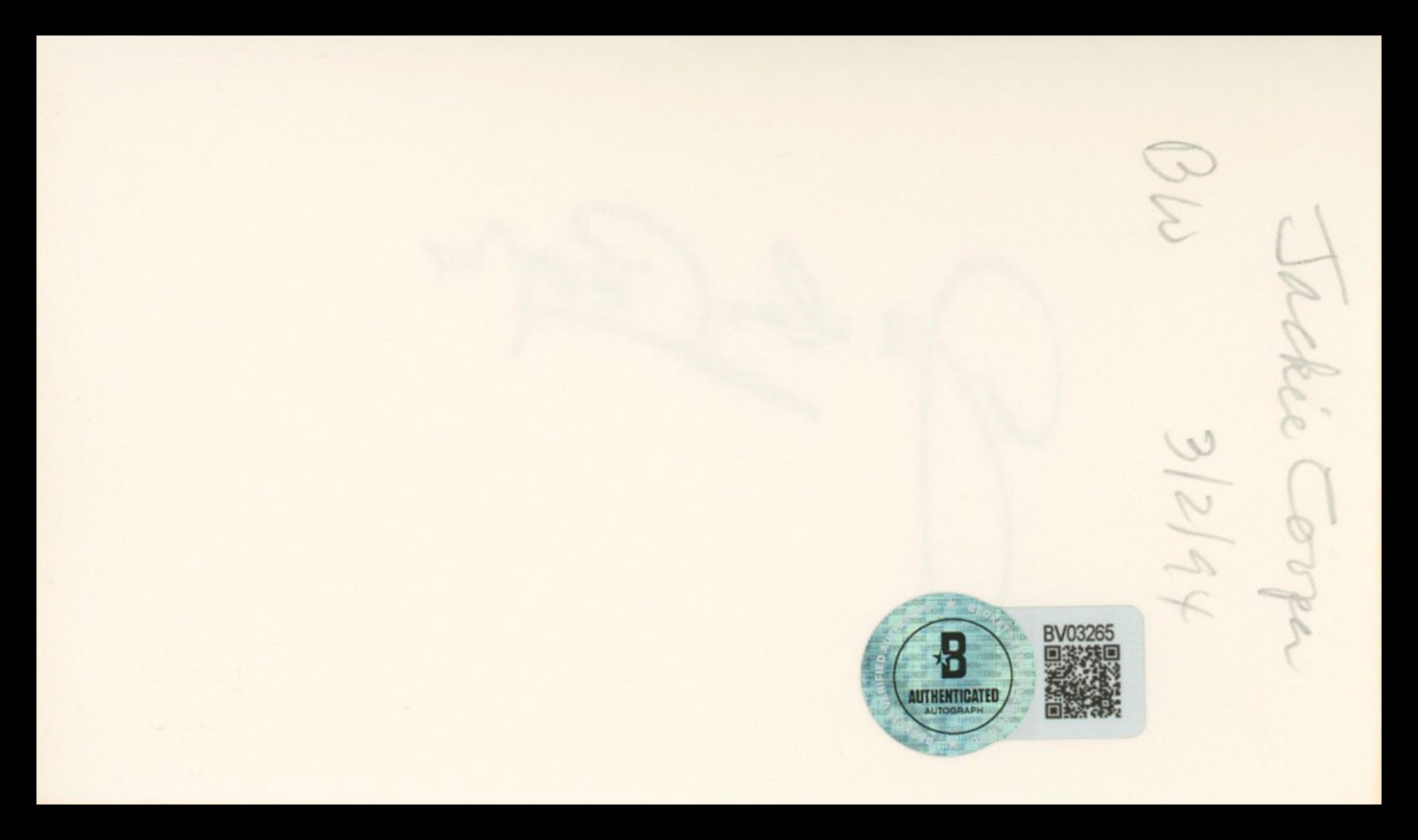 Jackie Cooper Superman: The Movie Authentic Signed 3x5 Index Card BAS #BV03265