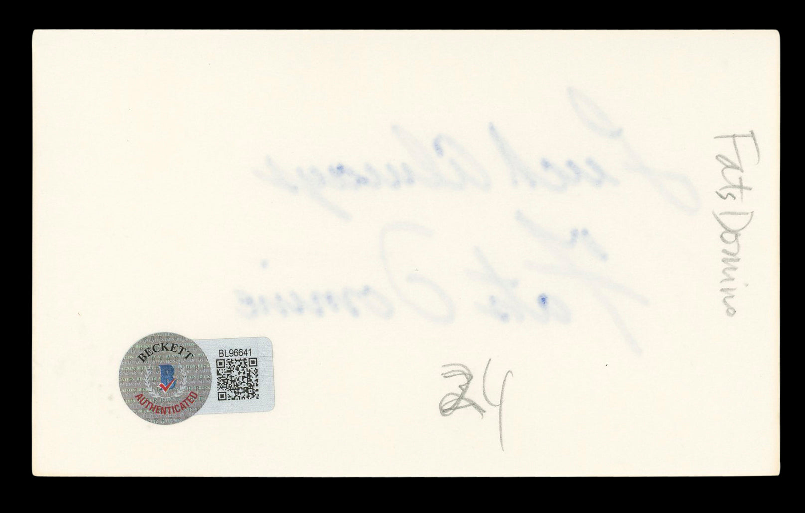 Fats Domino "Luck Always" Authentic Signed 3x5 Index Card BAS #BL96641