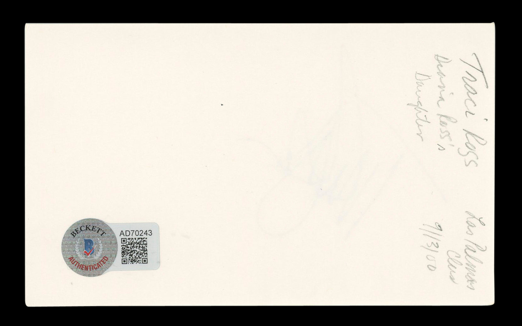 Tracey Ross Passions Authentic Signed 3x5 Index Card Autographed BAS #AD70243