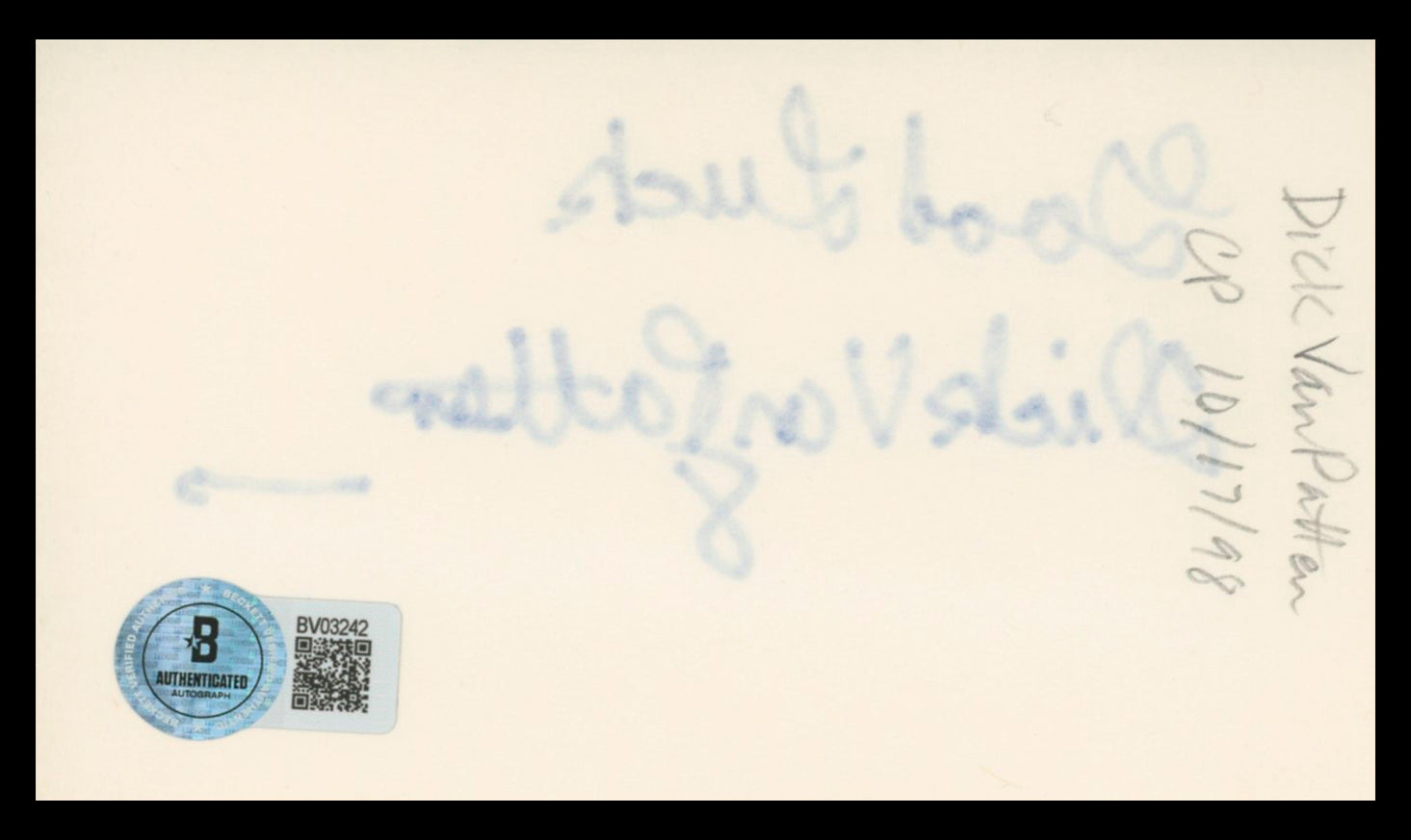 Dick Van Patten Eight Is Enough Authentic Signed 3x5 Index Card BAS #BV03242