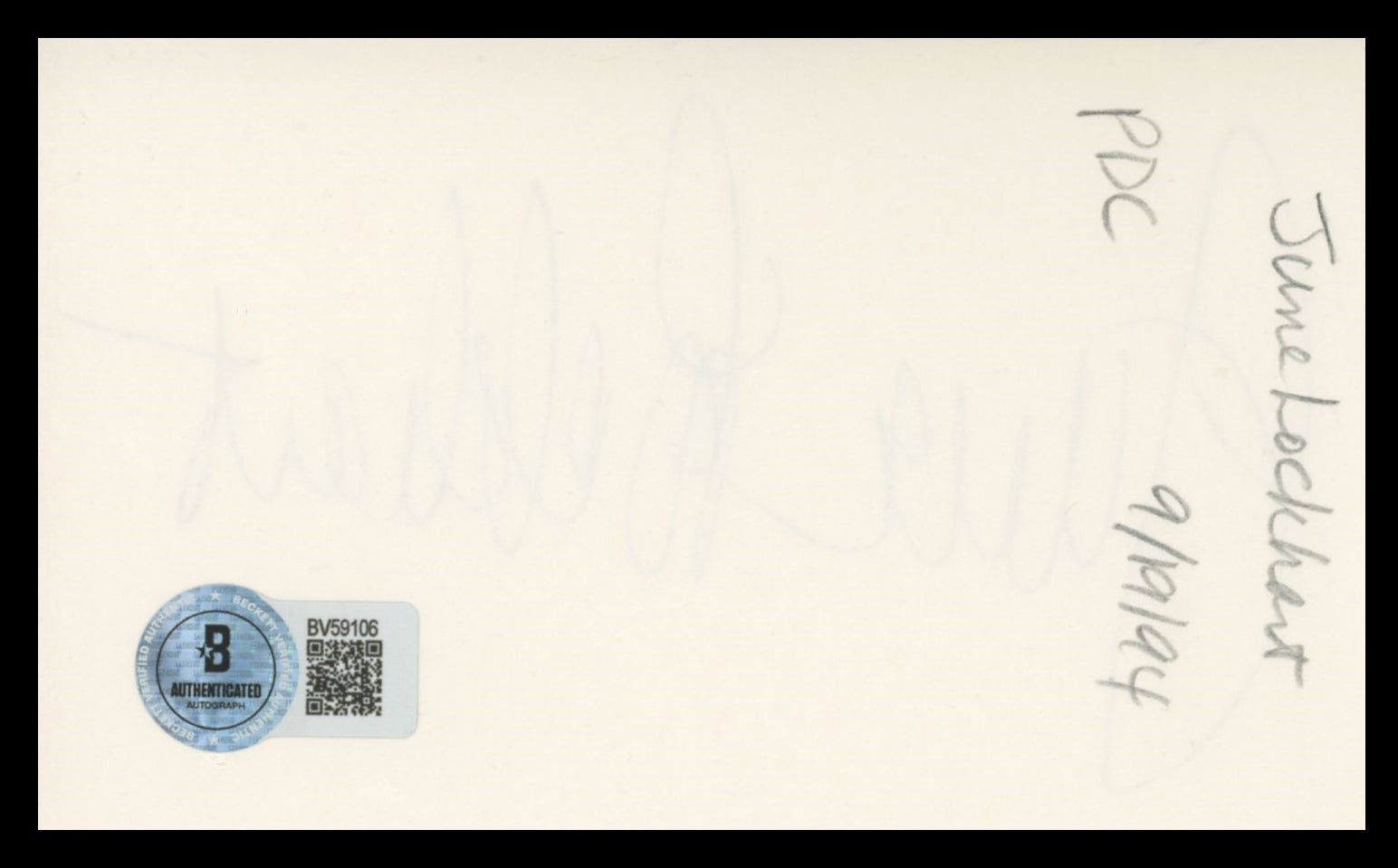 June Lockhart Meet Me in St. Louis Authentic Signed 3x5 Index Card BAS #BV59106