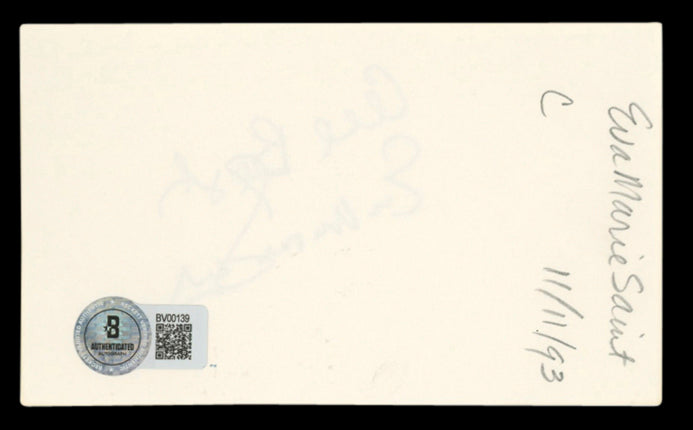 Eva Marie Saint On the Waterfront "All Best" Signed 3x5 Index Card BAS #BV00139