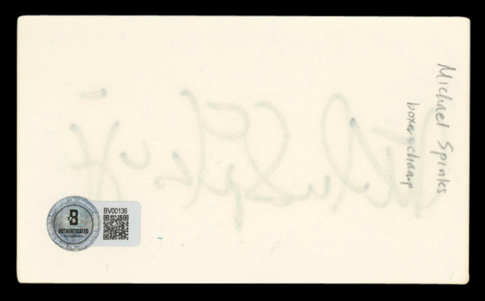 Michael Spinks Authentic Signed 3x5 Index Card Autographed BAS #BV00136