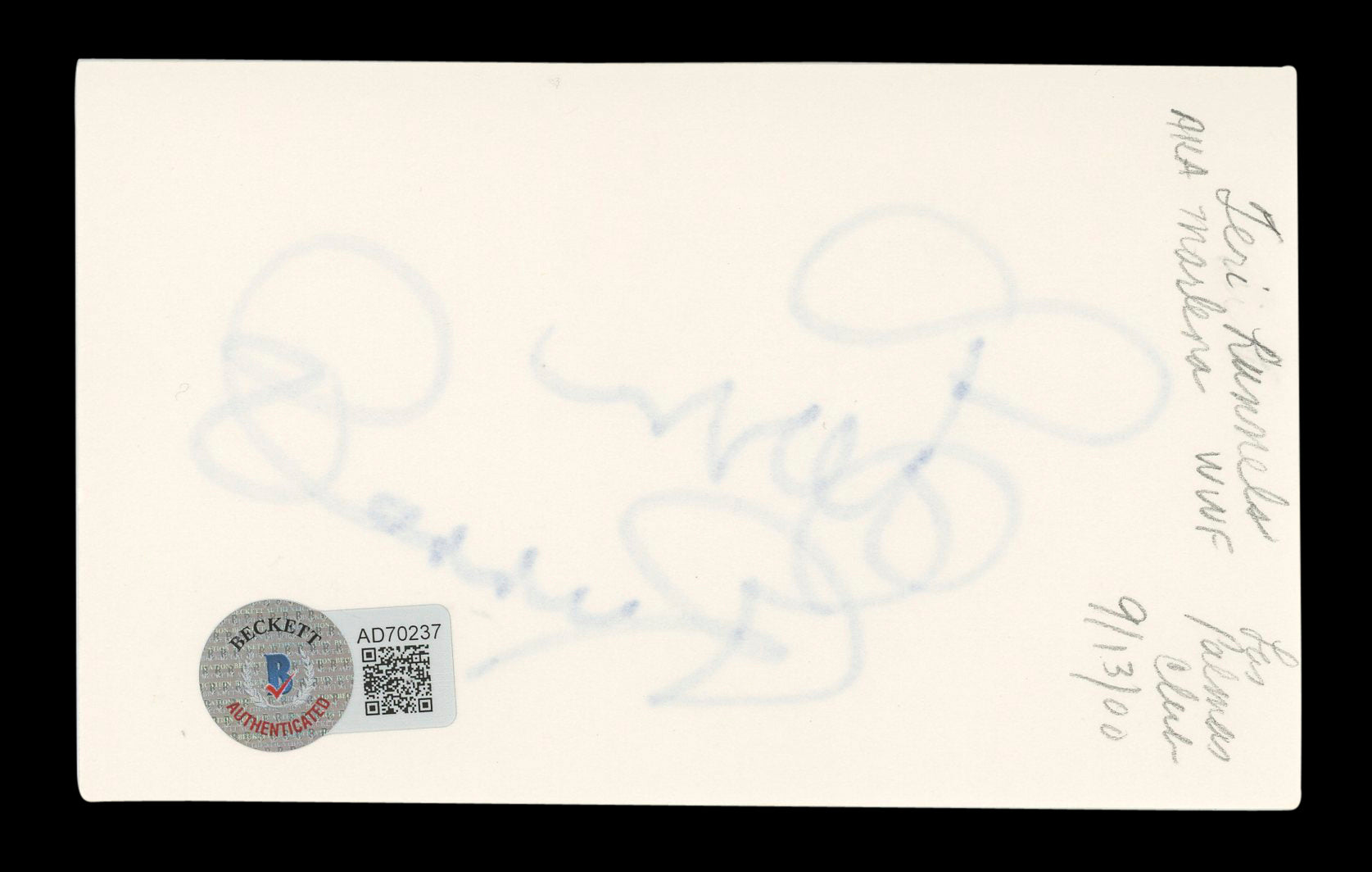 Terri Runnels WWE Smackdown! Signed 3x5 Index Card Autographed BAS #AD70237