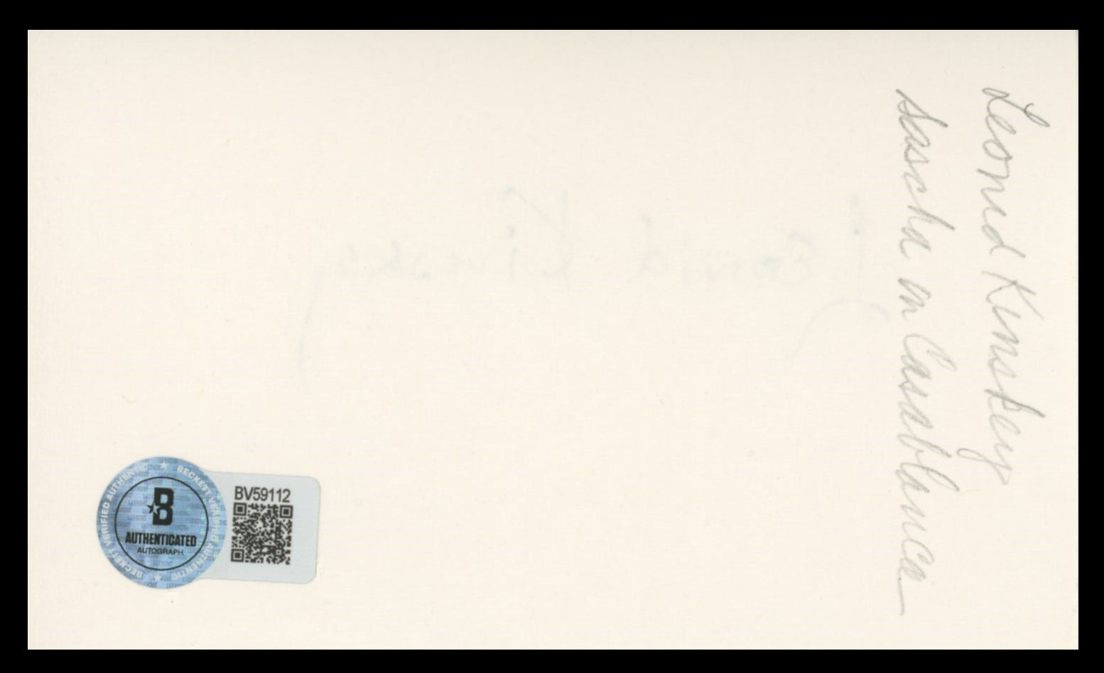Leonid Kinskey Casablanca Authentic Signed 3x5 Index Card BAS #BV59112