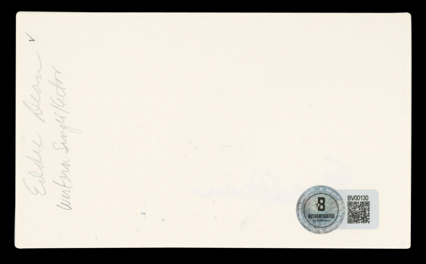 Eddie Dean Authentic Signed 3x5 Index Card BAS #BV00130
