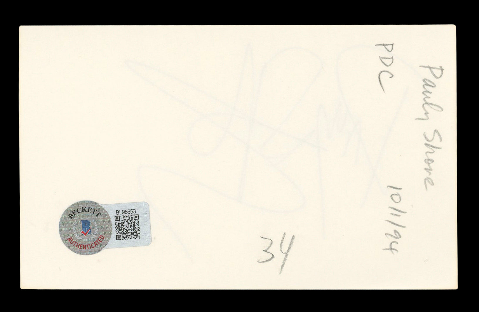 Pauly Shore Son in Law Authentic Signed 3x5 Index Card Autographed BAS #BL96653