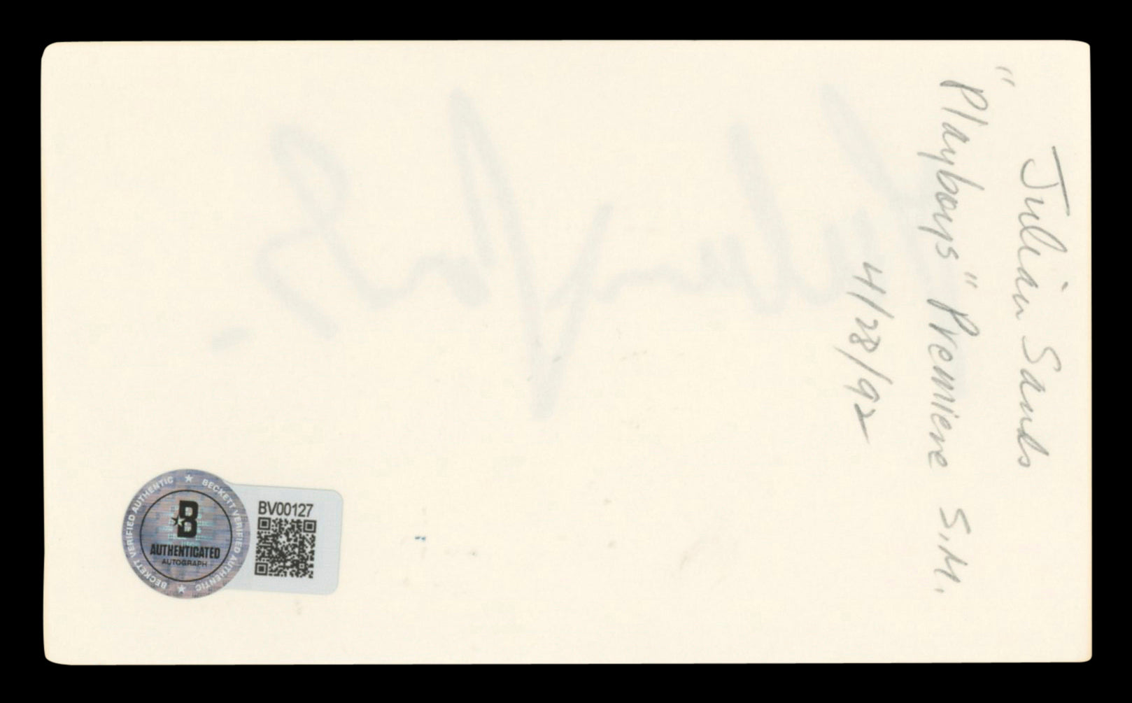 Julian Sands A Room with a View Authentic Signed 3x5 Index Card BAS #BV00127