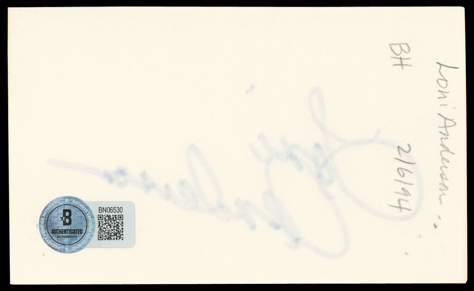 Loni Anderson WKRP in Cincinnati Authentic Signed 3x5 Index Card BAS #BN06530