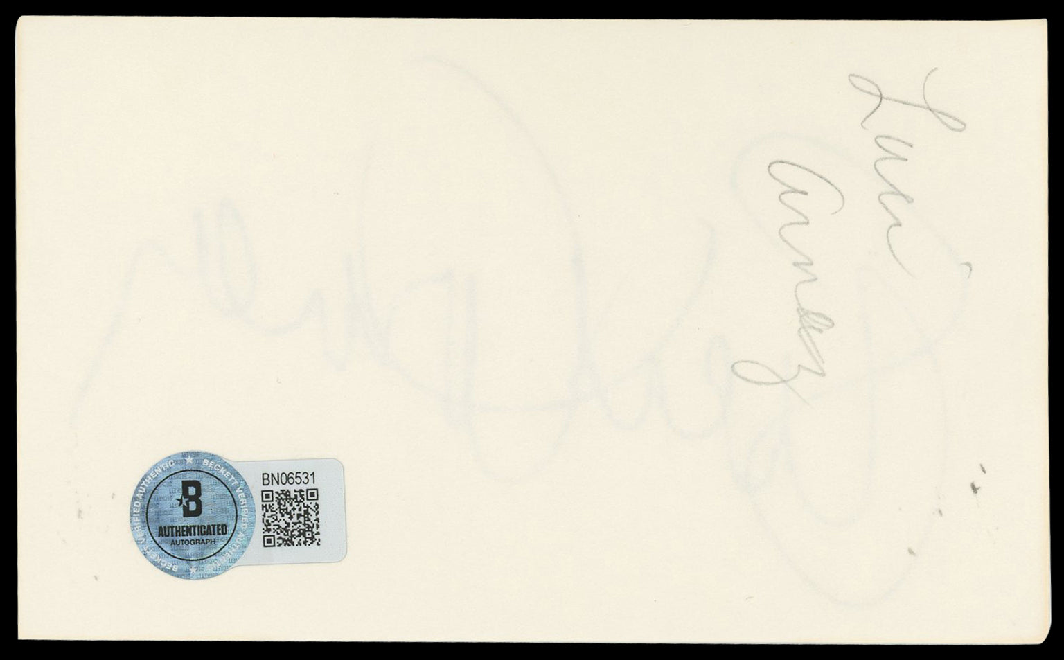 Lucie Arnaz Here's Lucy Authentic Signed 3x5 Index Card Autographed BAS #BN06531