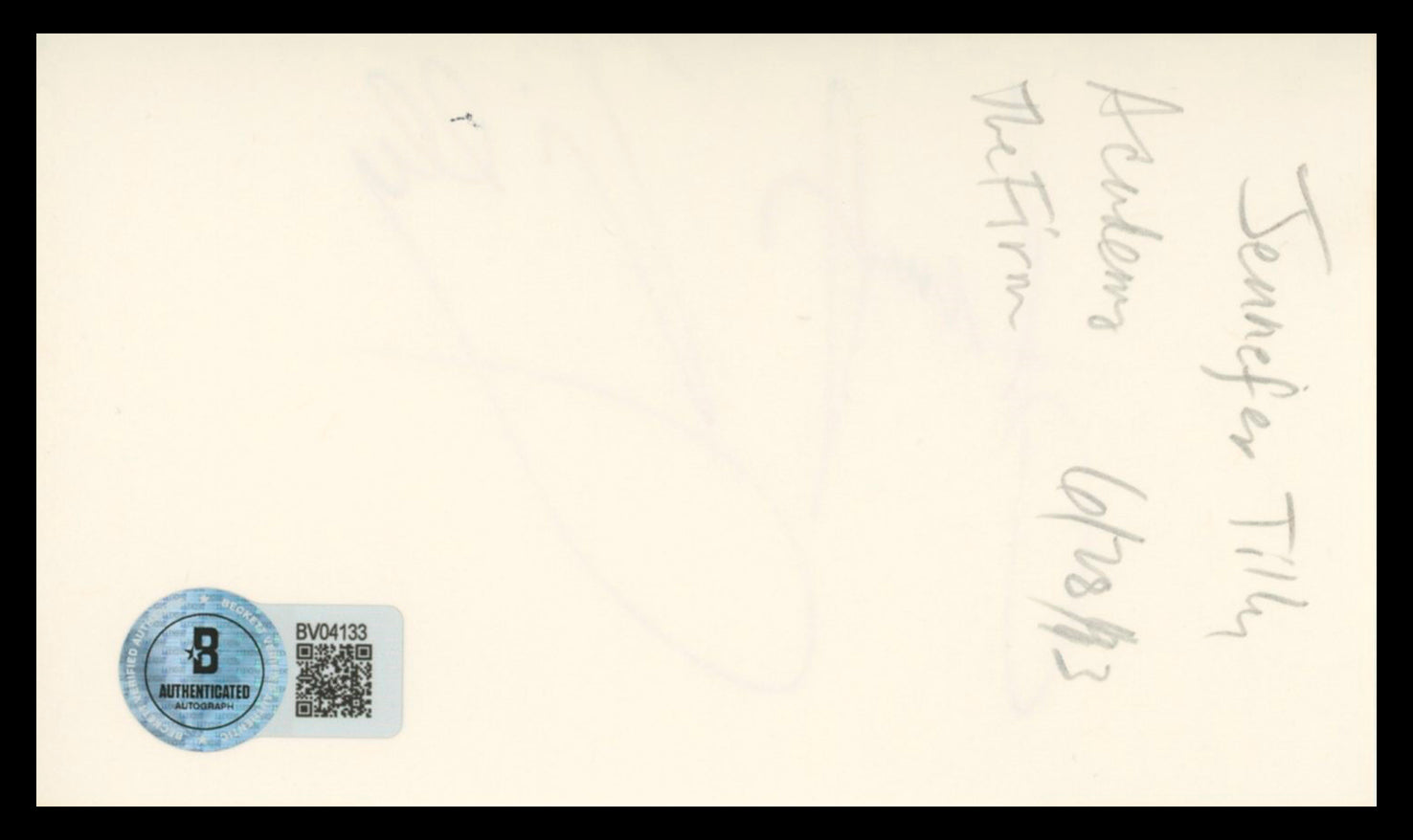 Jennifer Tilly Bride of Chucky Authentic Signed 3x5 Index Card BAS #BV04133