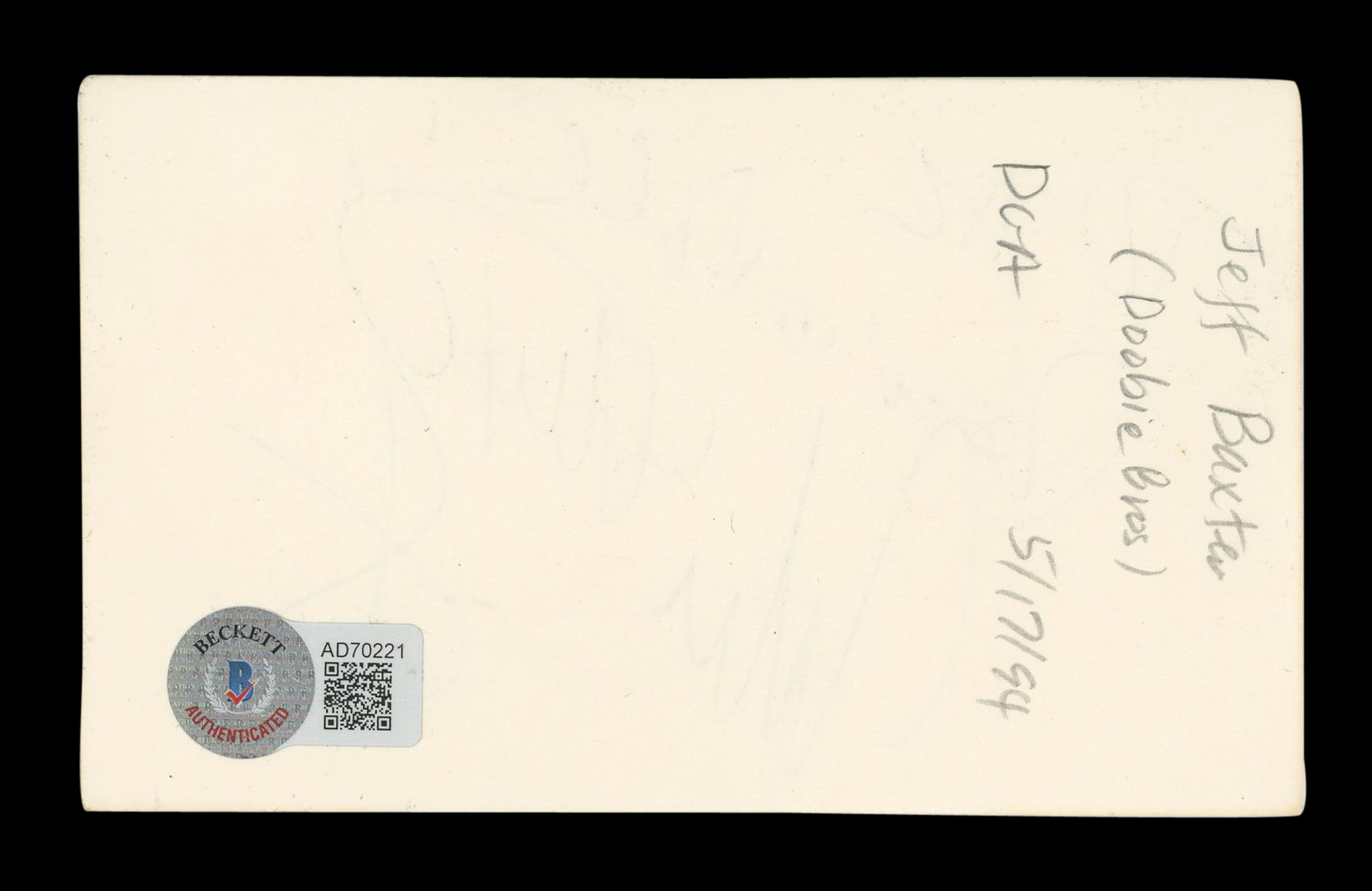 Jeff Baxter Musician "To Al, Rock n' Roll" Signed 3x5 Index Card BAS #AD70221