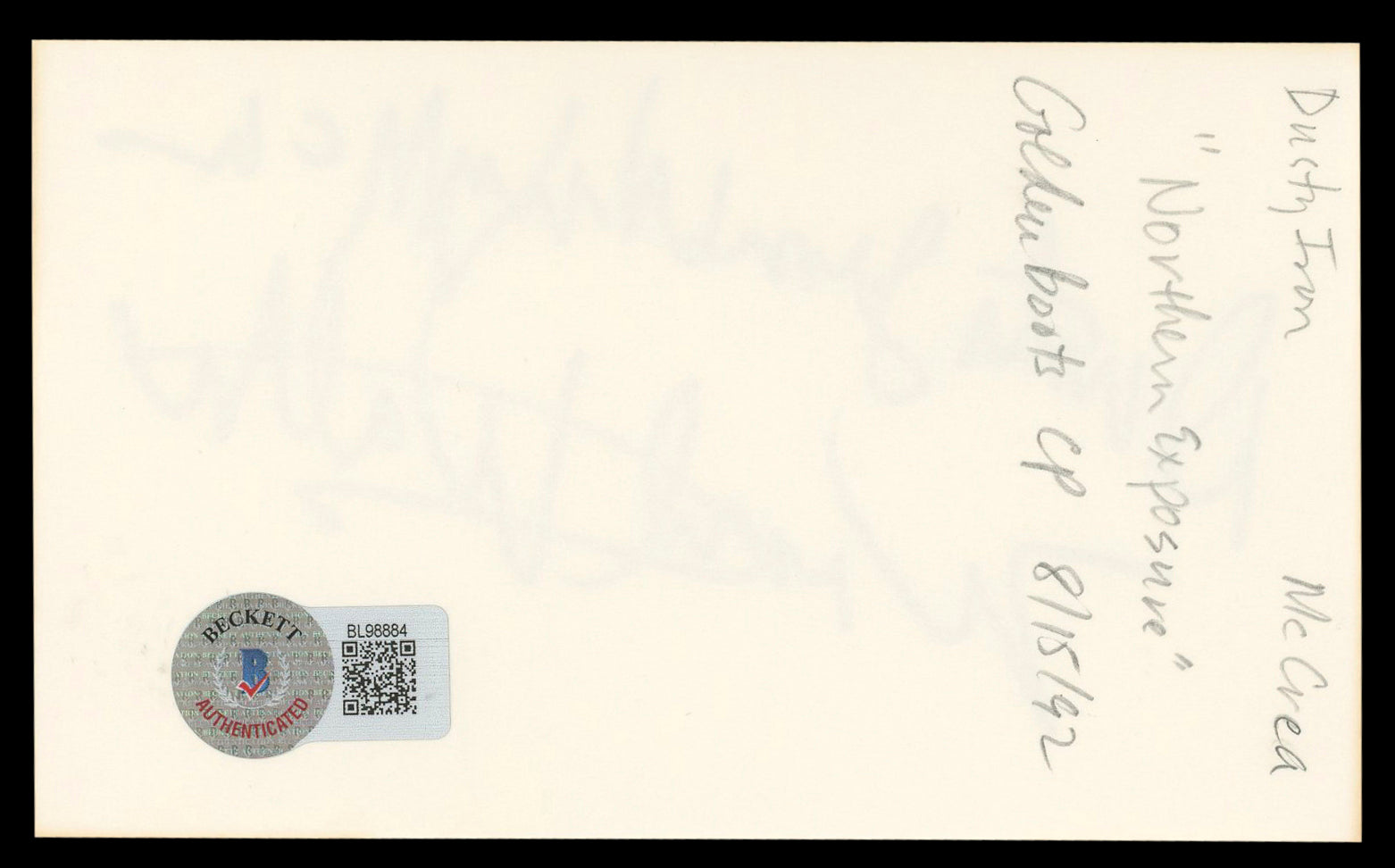 Dust "Iron Wing" McCrea Windwalker Authentic Signed 3x5 Index Card BAS #BL98884