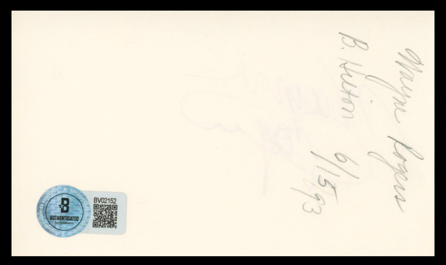 Wayne Rogers M*A*S*H Authentic Signed 3x5 Index Card Autographed BAS #BV02152