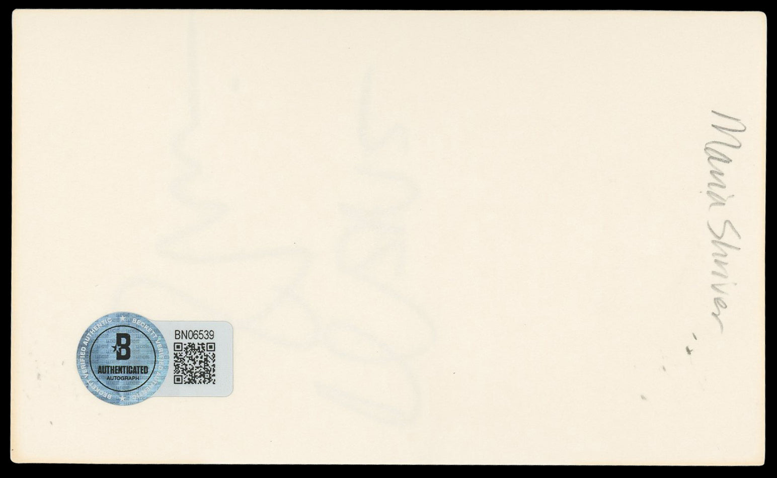 Maria Shriver Last Action Hero Authentic Signed 3x5 Index Card BAS #BN06539