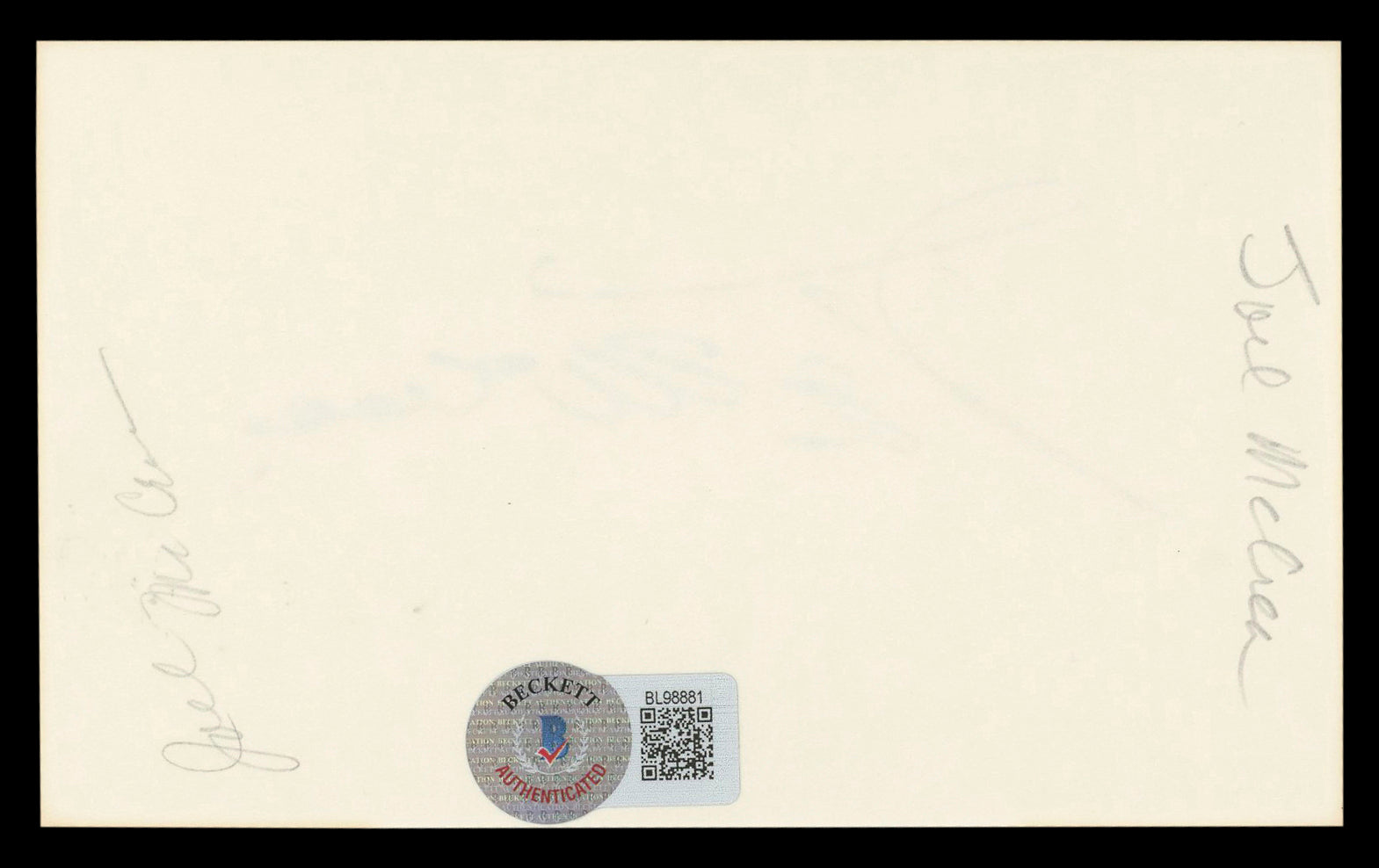 Joel McCrea Ride the High Country Authentic Signed 3x5 Index Card BAS #BL98881