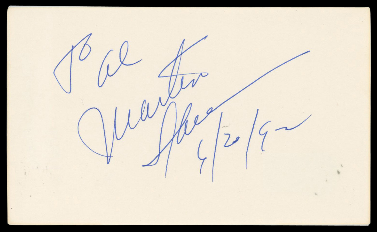 Martin Sheen The Departed "5/20/92" Authentic Signed 3x5 Index Card BAS #BN06541