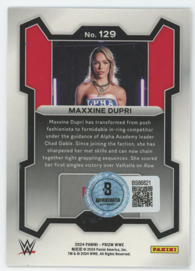 Maxxine Dupri WWE Authentic Signed 2024 Panini Prizm #129 Card BAS #BS86821