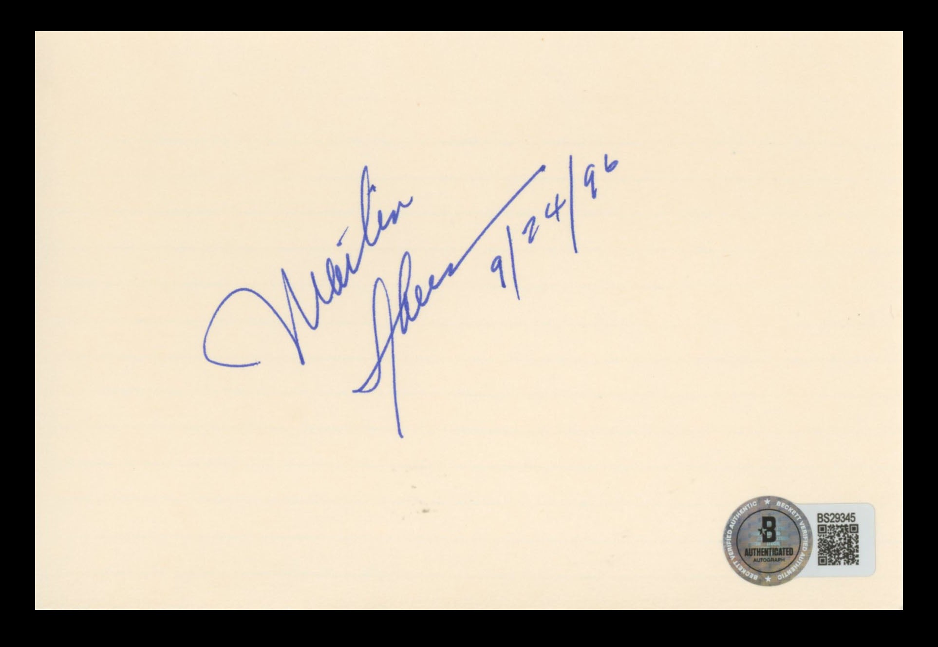 Martin Sheen Apocalypse Now Authentic Signed 4x6 Index Card BAS #BS29345