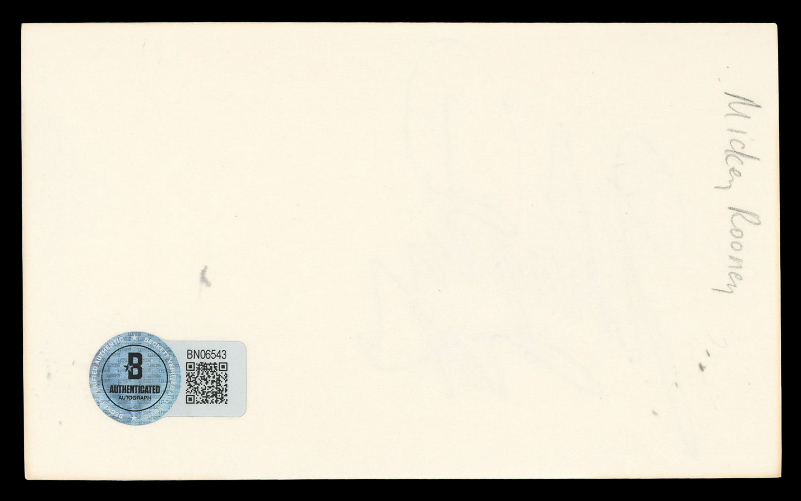 Mickey Rooney Breakfast At Tiffany's Signed 3x5 Index Card BAS #BN06543