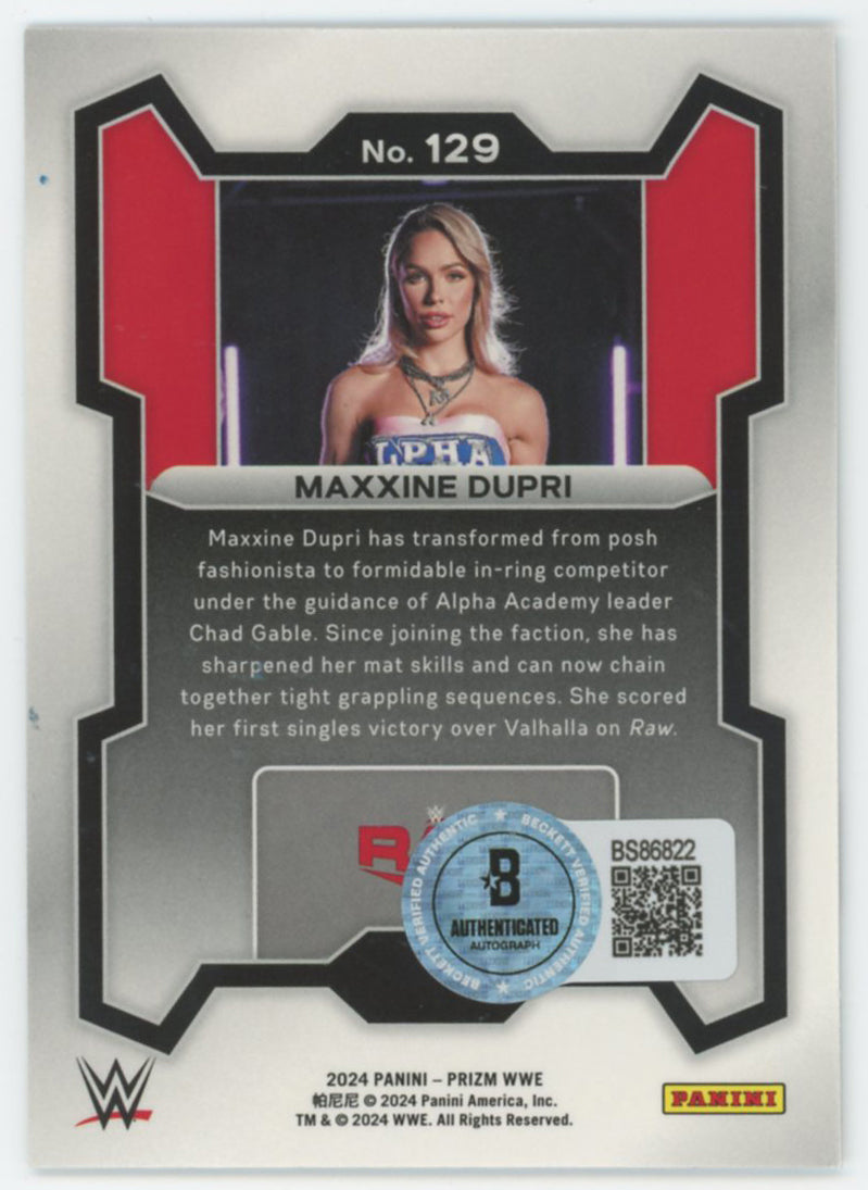 Maxxine Dupri WWE Authentic Signed 2024 Panini Prizm #129 Card BAS #BS86822