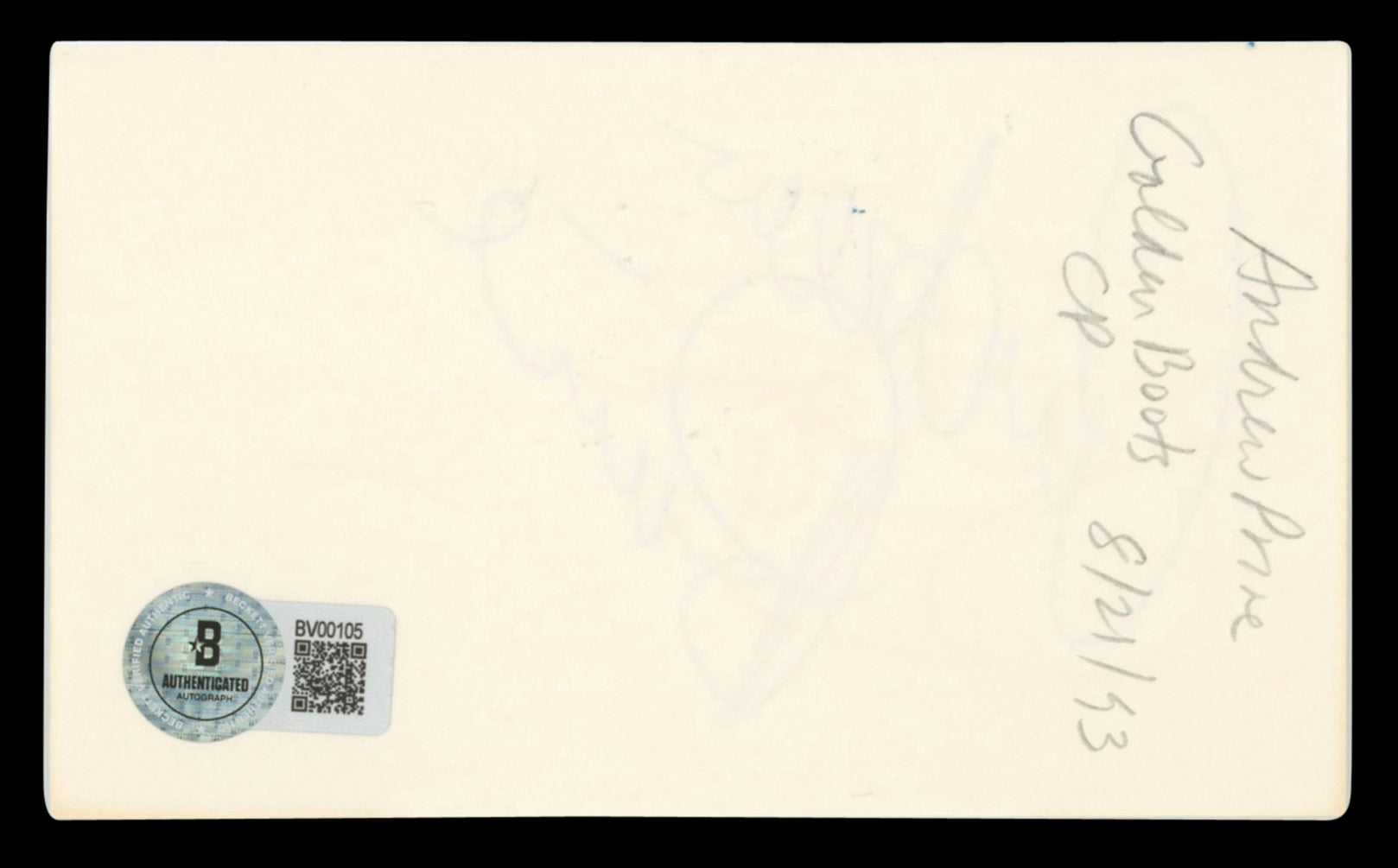 Andrew Prine Gunsmoke Authentic Signed 3x5 Index Card Autographed BAS #BV00105