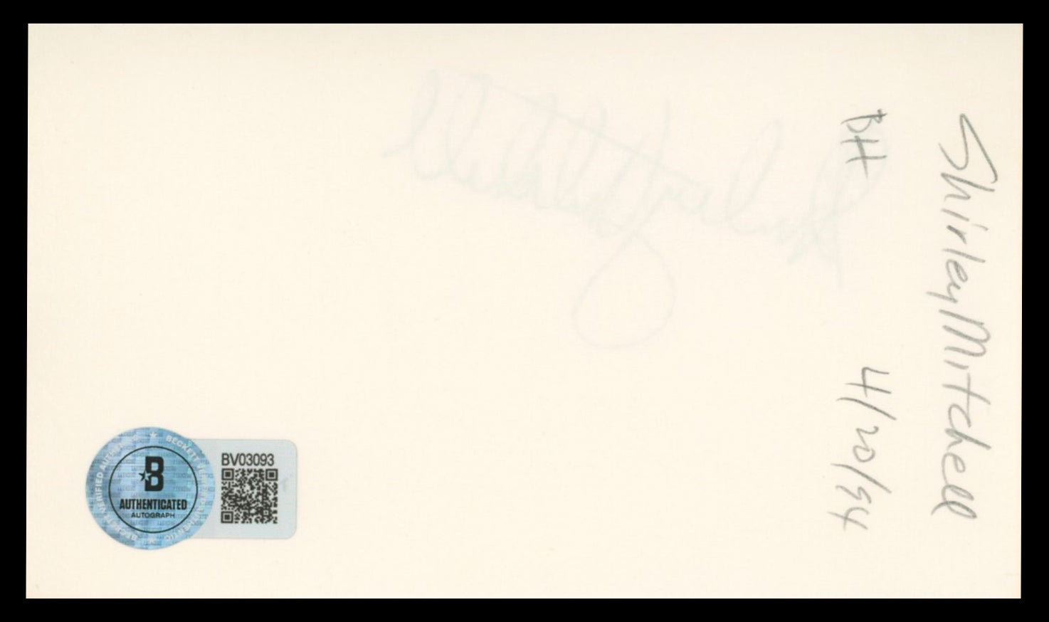 Shirley Mitchell I Love Lucy Authentic Signed 3x5 Index Card BAS #BV03093