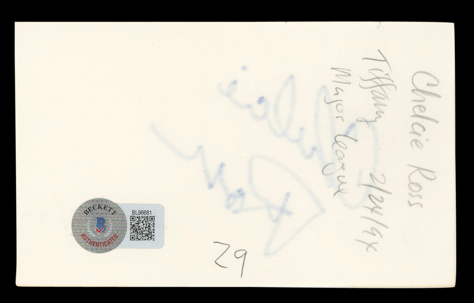 Chelcie Ross Major League Authentic Signed 3x5 Index Card BAS #BL96681