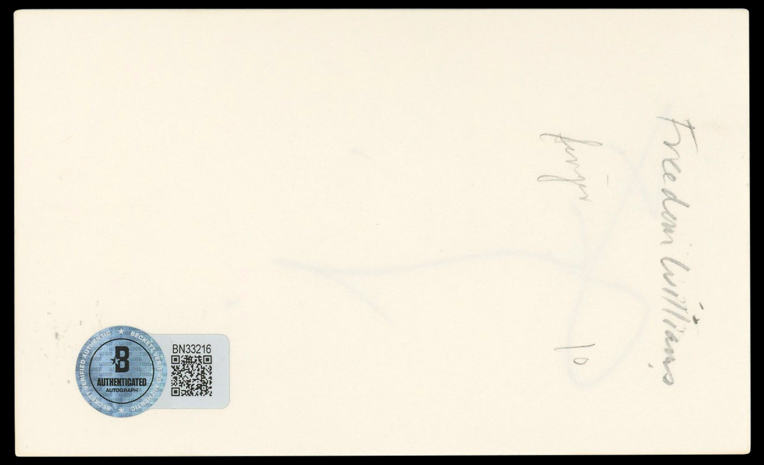 Freedom Williams Authentic Signed 3x5 Index Card Autographed BAS #BN33216