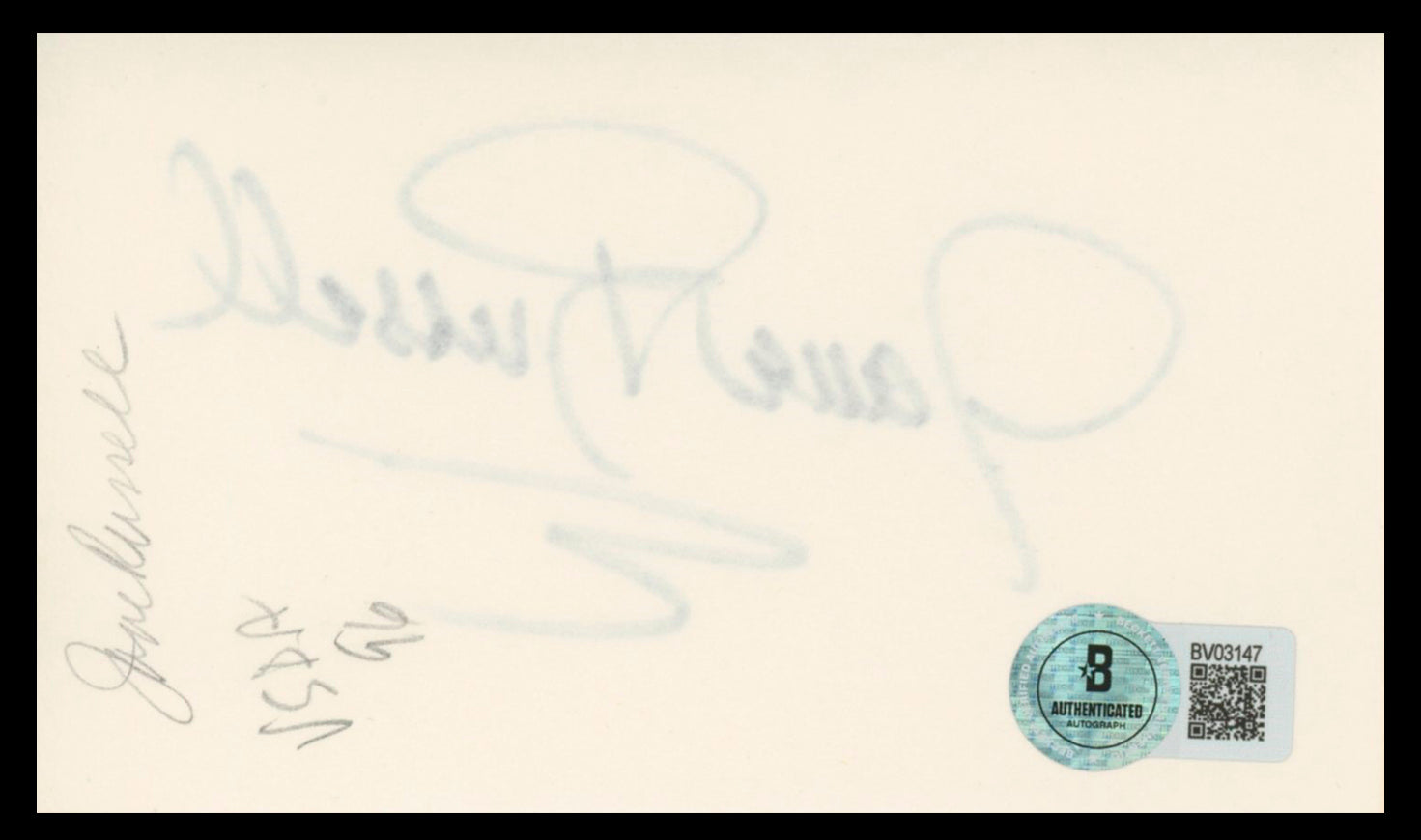 Jane Russell Gentlemen Prefer Blondes Signed 3x5 Index Card BAS #BV03147