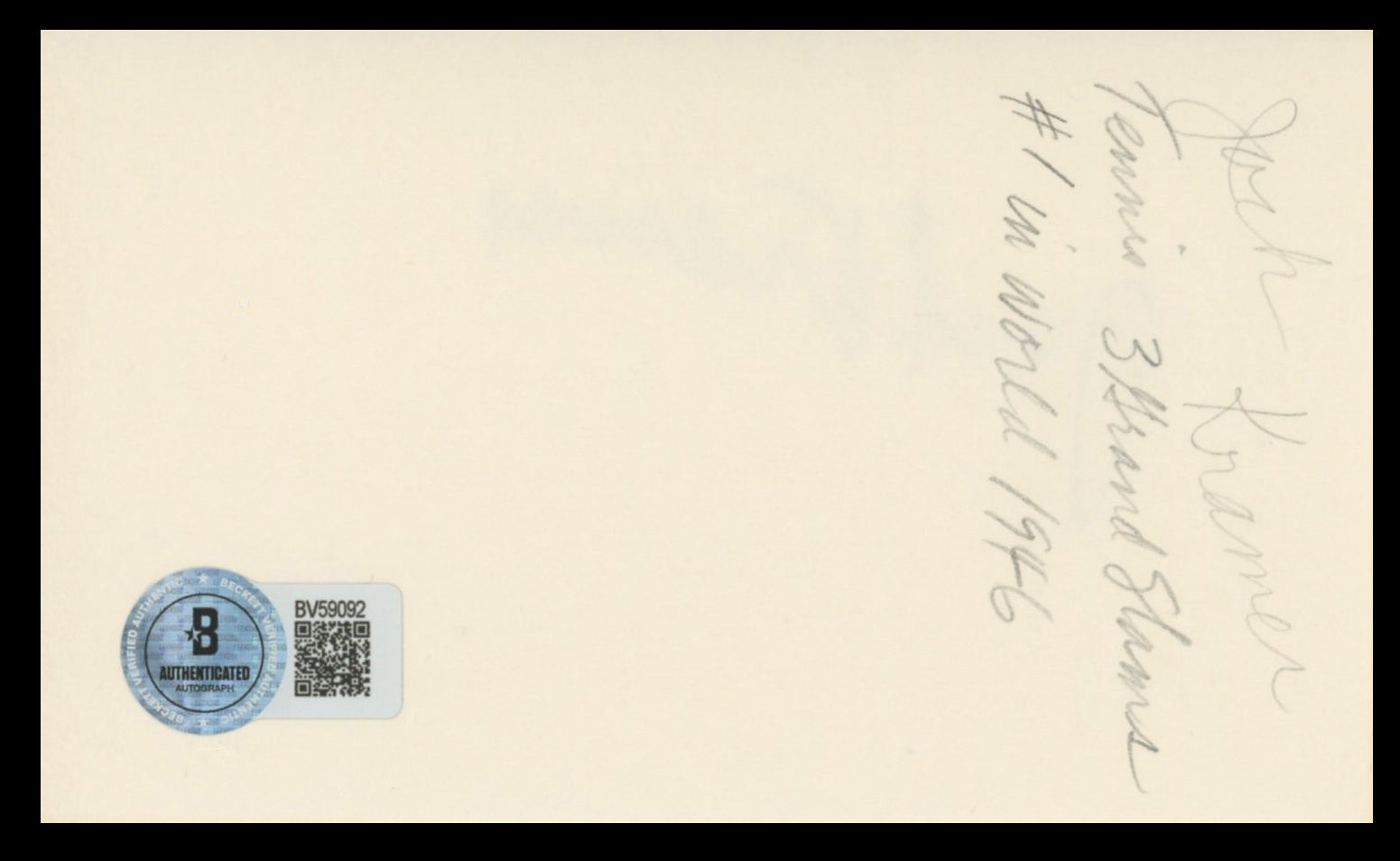Jack Kramer Tennis Authentic Signed 3x5 Index Card Autographed BAS #BV59092
