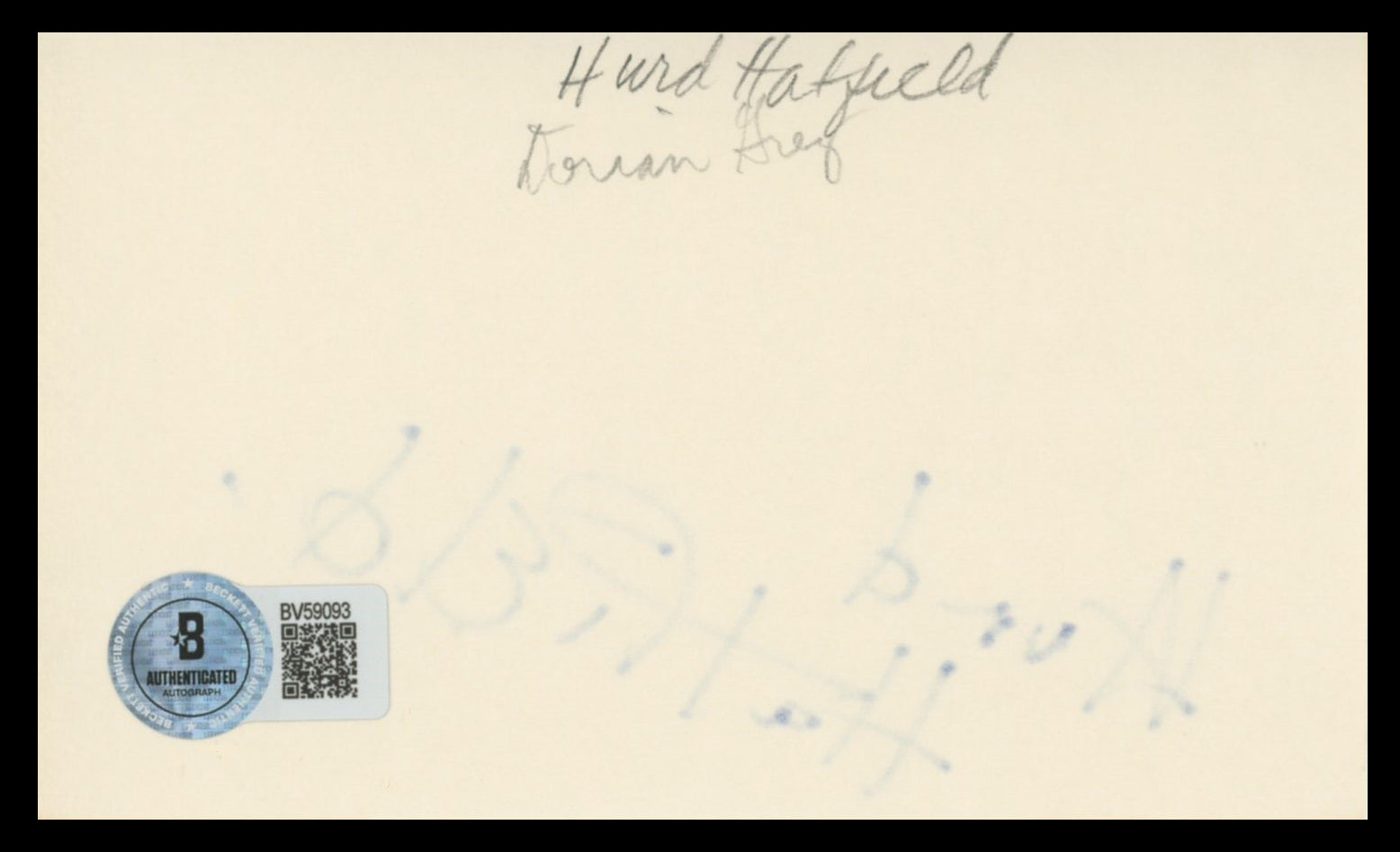Hurd Hatfield The Picture of Dorian Gray Signed 3x5 Index Card BAS #BV59093